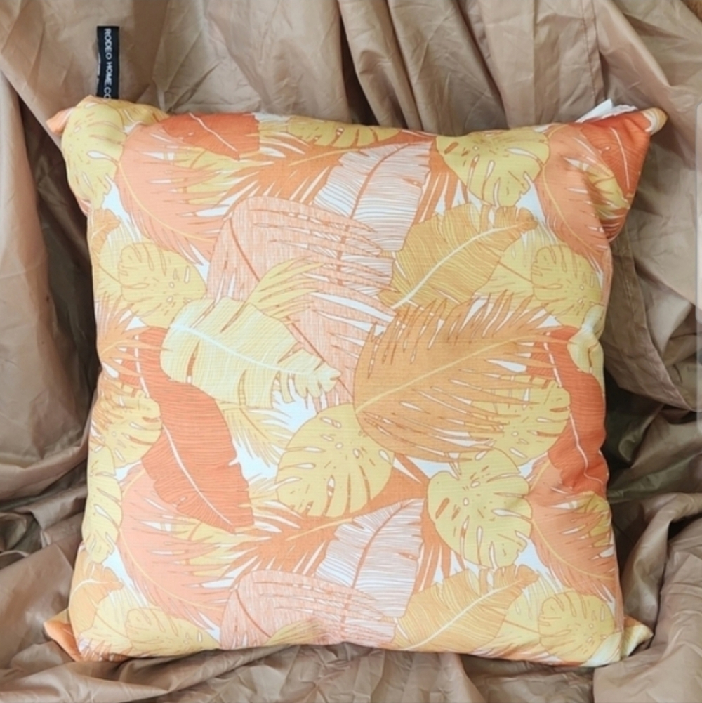 NWOT Rodeo Home Orange Yellow White Palm Leaves Throw Pillow